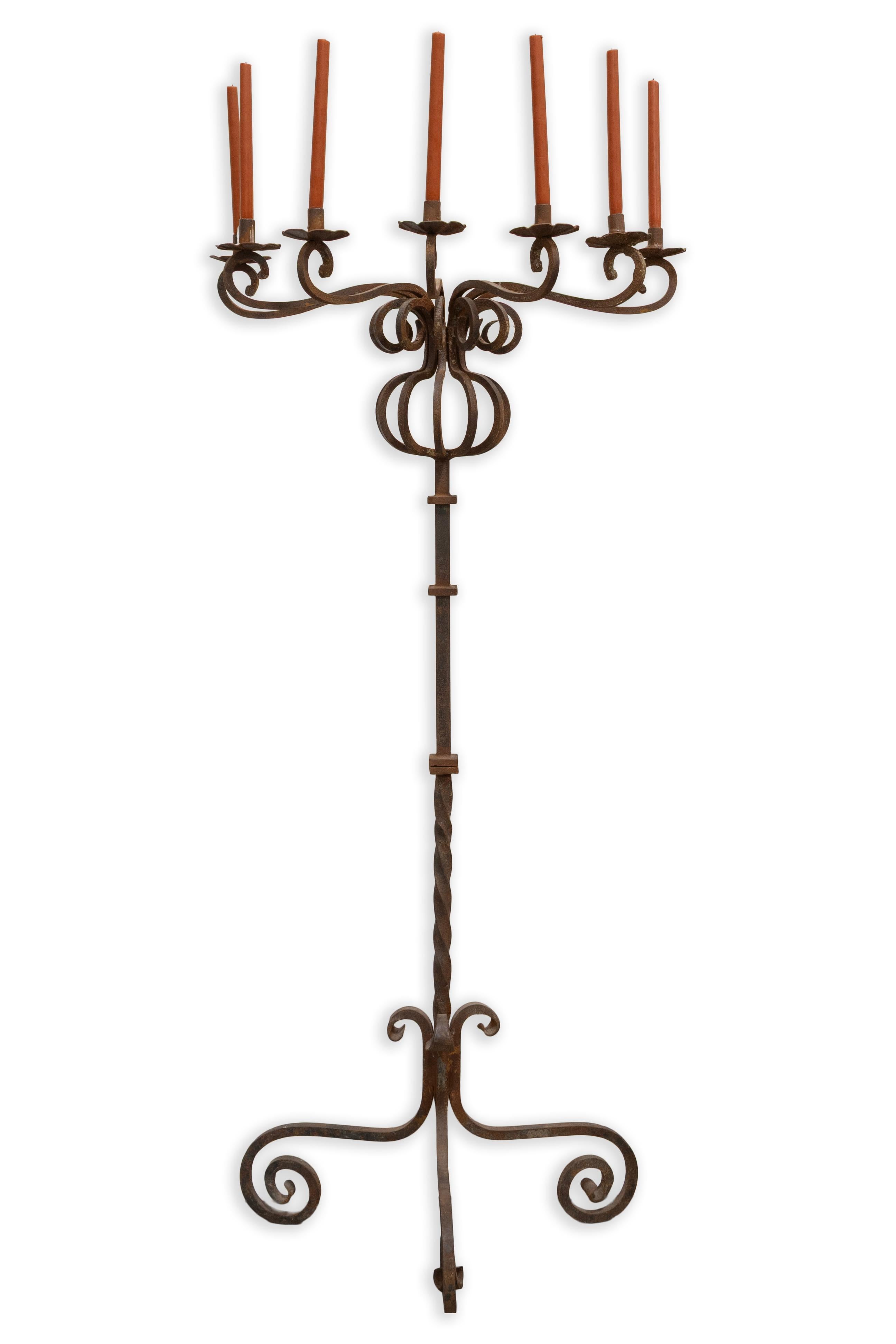 Unknown Vintage Gothic Style Pair of Wrought Iron Floor Standing Candelabras
