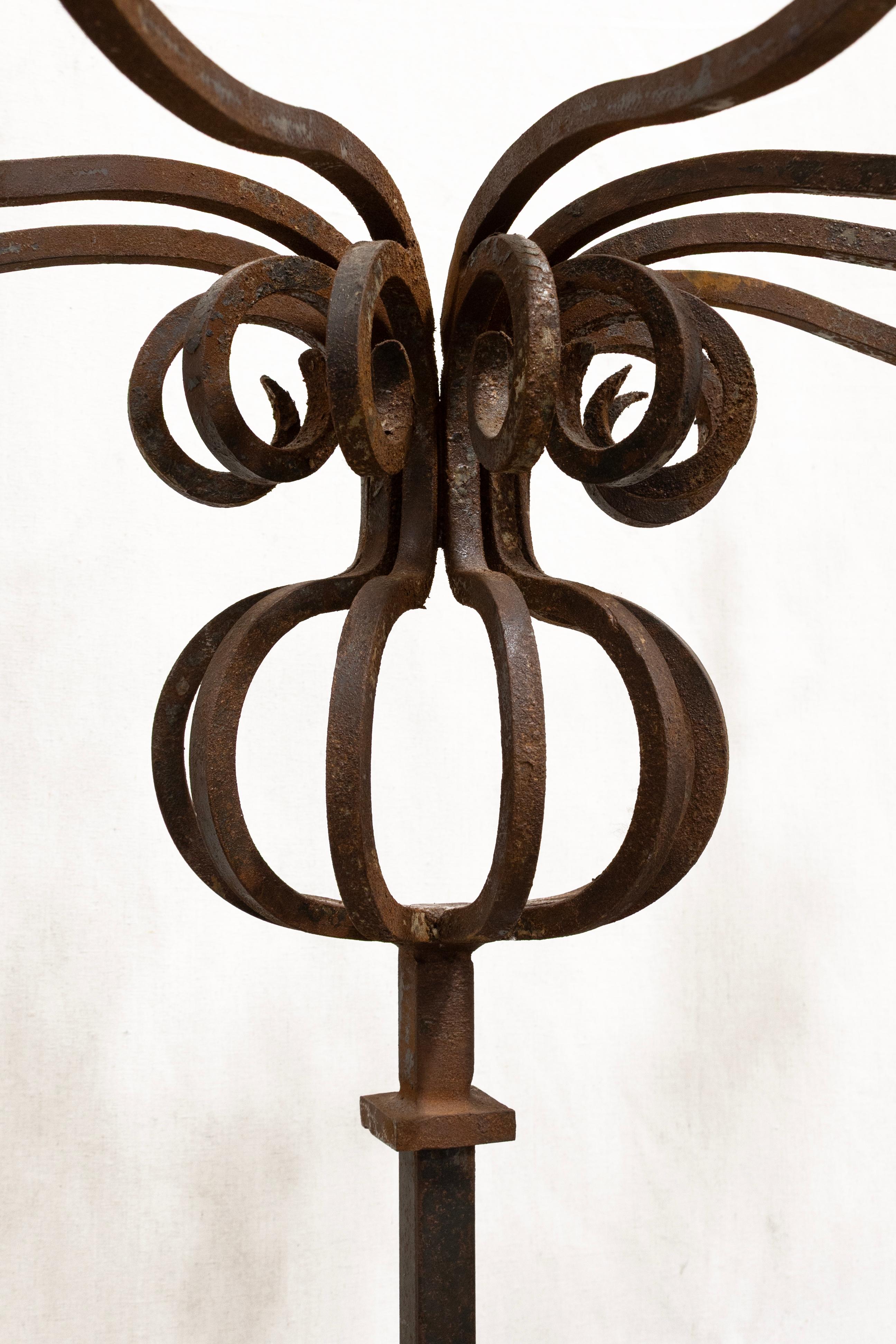 20th Century Vintage Gothic Style Pair of Wrought Iron Floor Standing Candelabras