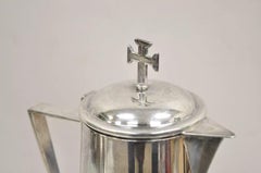 Vintage Gothic Style Religious Silver Plated Tall Church Pitcher with Cross