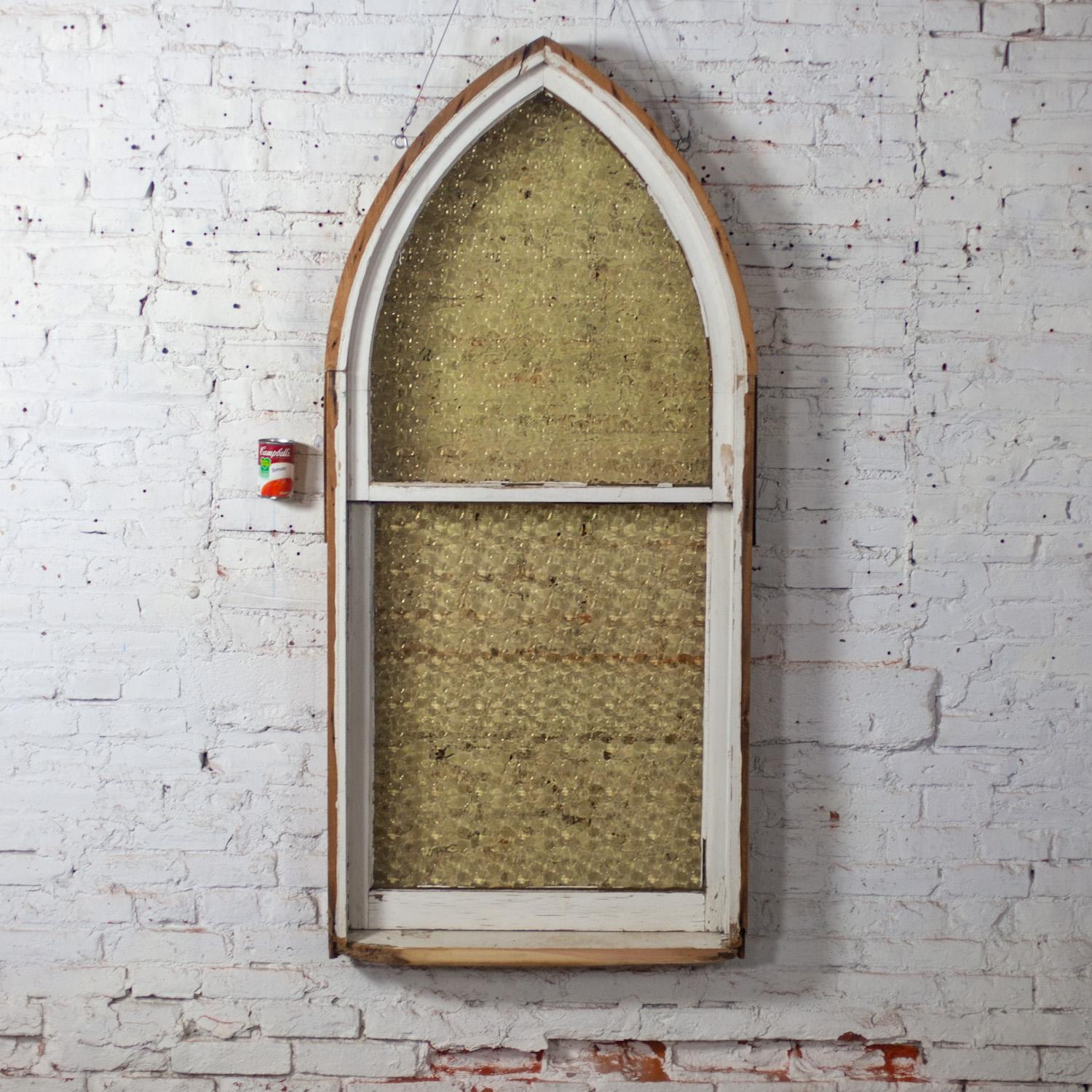 Vintage Gothic Style Rustic Wood Window oder Wand-Dekor w/Amber Grübchen Glas im Angebot 9
