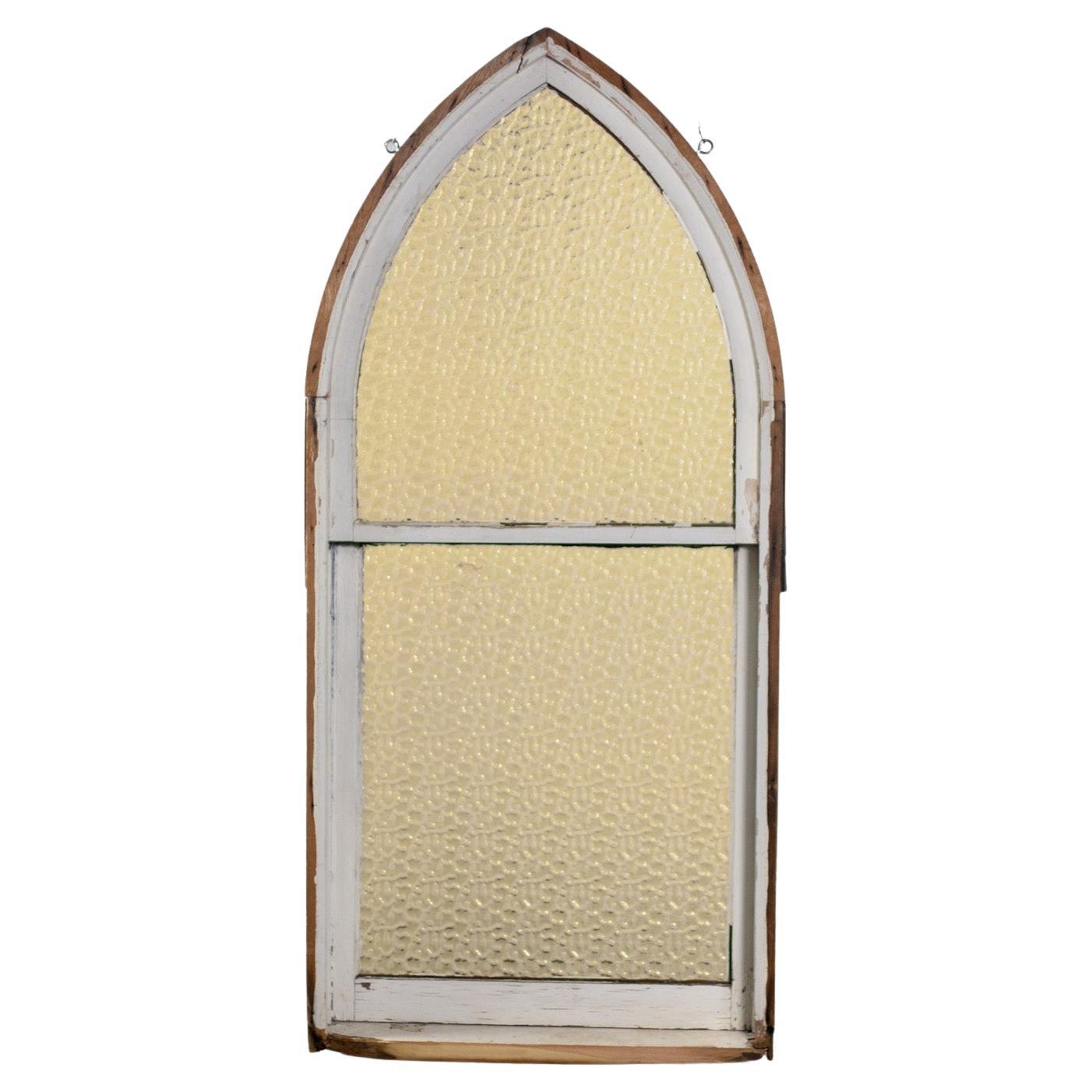 Vintage Gothic Style Rustic Wood Window oder Wand-Dekor w/Amber Grübchen Glas