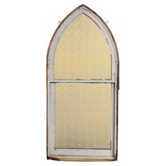 Vintage Gothic Style Rustic Wood Window or Wall Décor w/Amber Dimpled Glass
