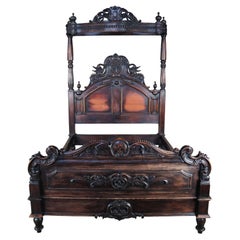 Vintage Gothic Victorian Style Mezzo Tester intagliato in mogano Letto a baldacchino queen size