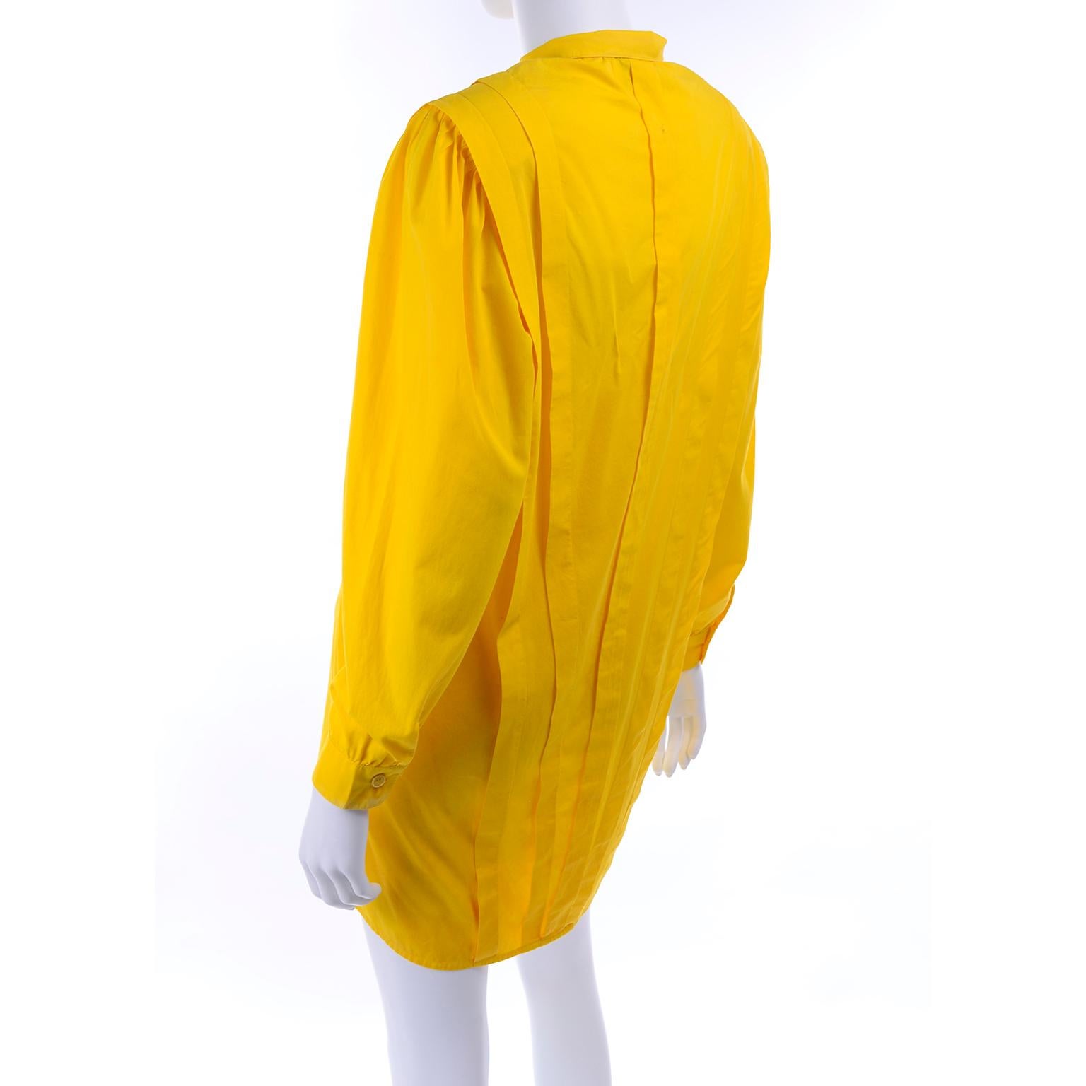 Vintage Gottex Yellow Cotton Pleated Blouse or Mini Dress Tunic 3