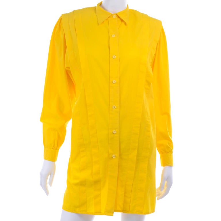 Vintage Gottex Yellow Cotton Pleated Blouse or Mini Dress Tunic For Sale at  1stDibs