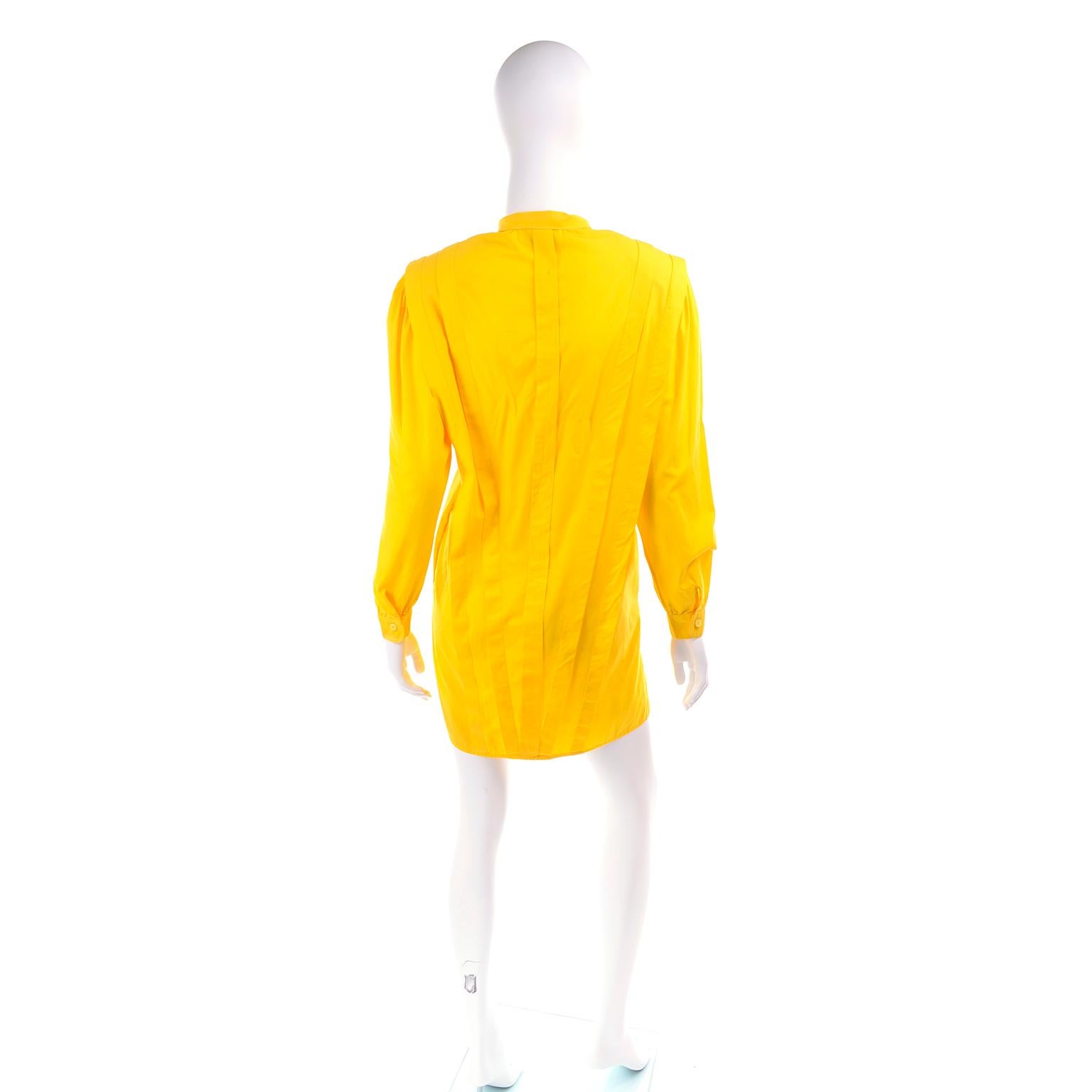 Vintage Gottex Yellow Cotton Pleated Blouse or Mini Dress Tunic In Good Condition In Portland, OR