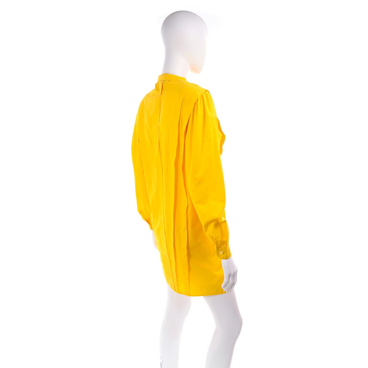 Women's Vintage Gottex Yellow Cotton Pleated Blouse or Mini Dress Tunic