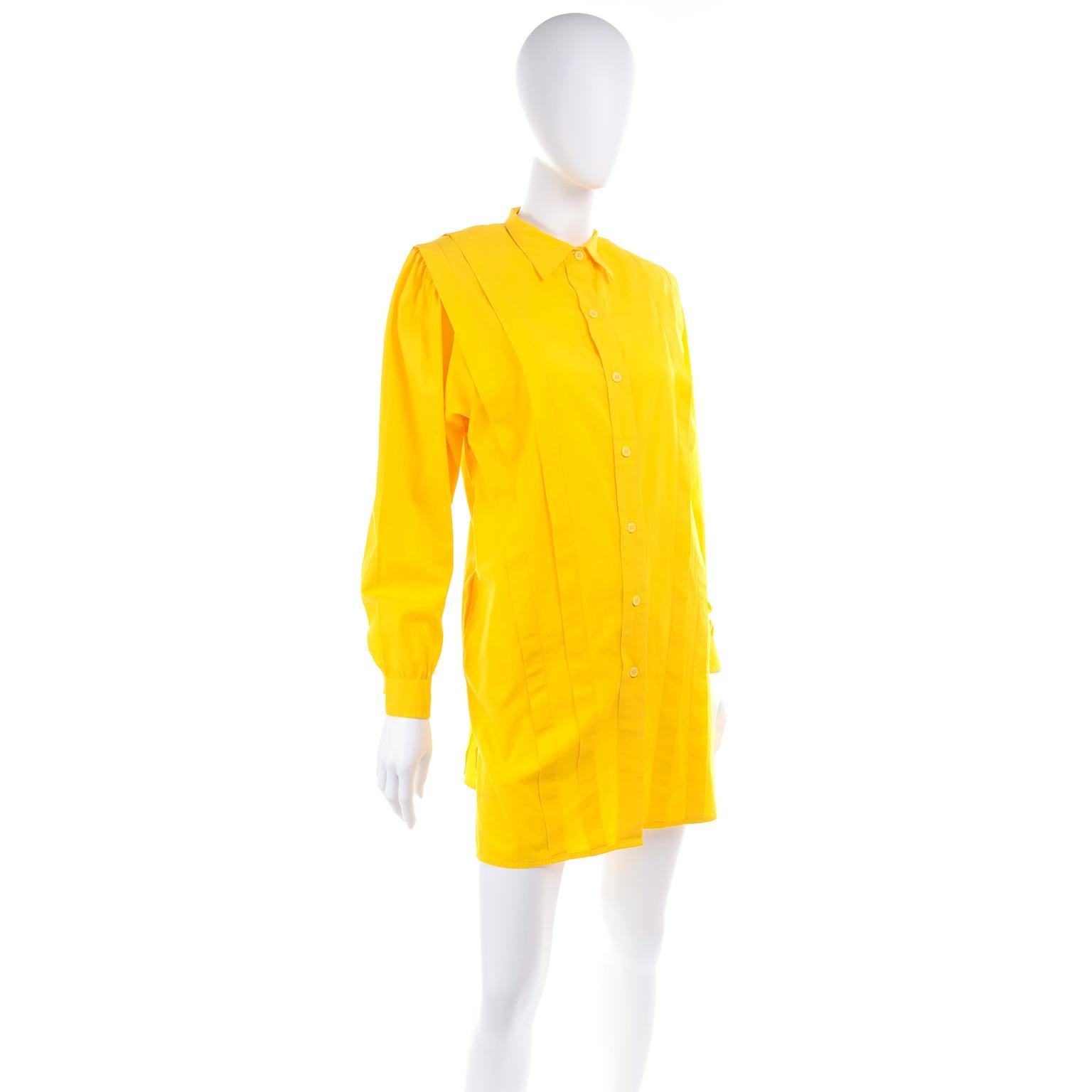 Vintage Gottex Yellow Cotton Pleated Blouse or Mini Dress Tunic 1