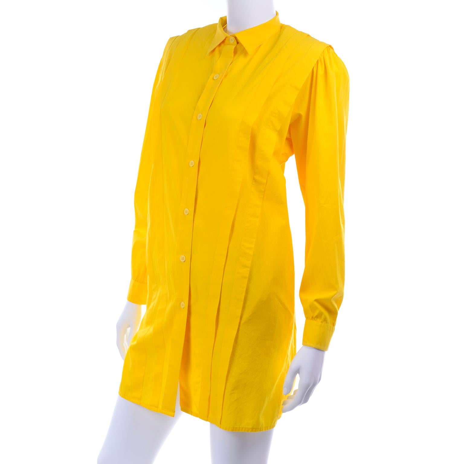 Vintage Gottex Yellow Cotton Pleated Blouse or Mini Dress Tunic 2