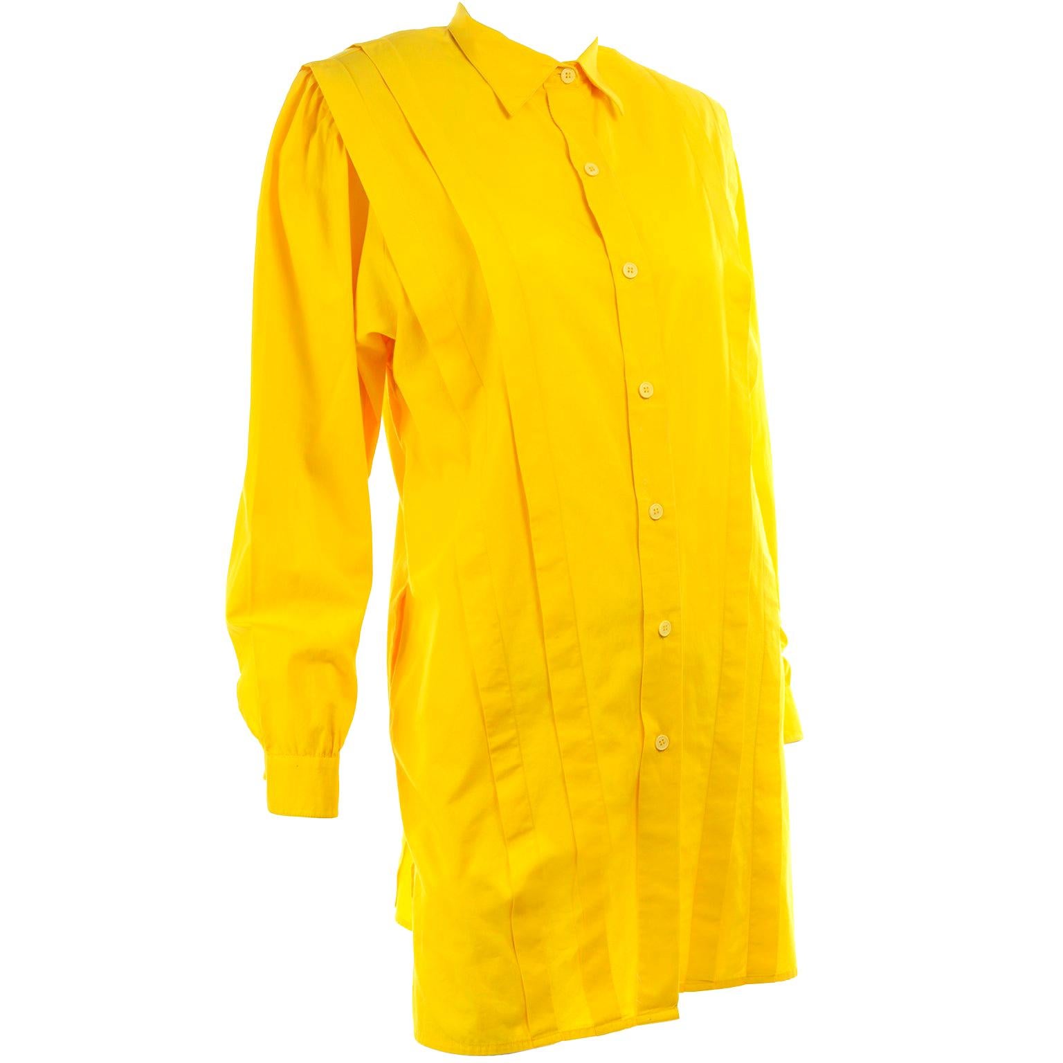 Vintage Gottex Yellow Cotton Pleated Blouse or Mini Dress Tunic