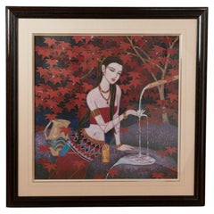 Vintage Gouache Painting of a Goddess by Karl Bang