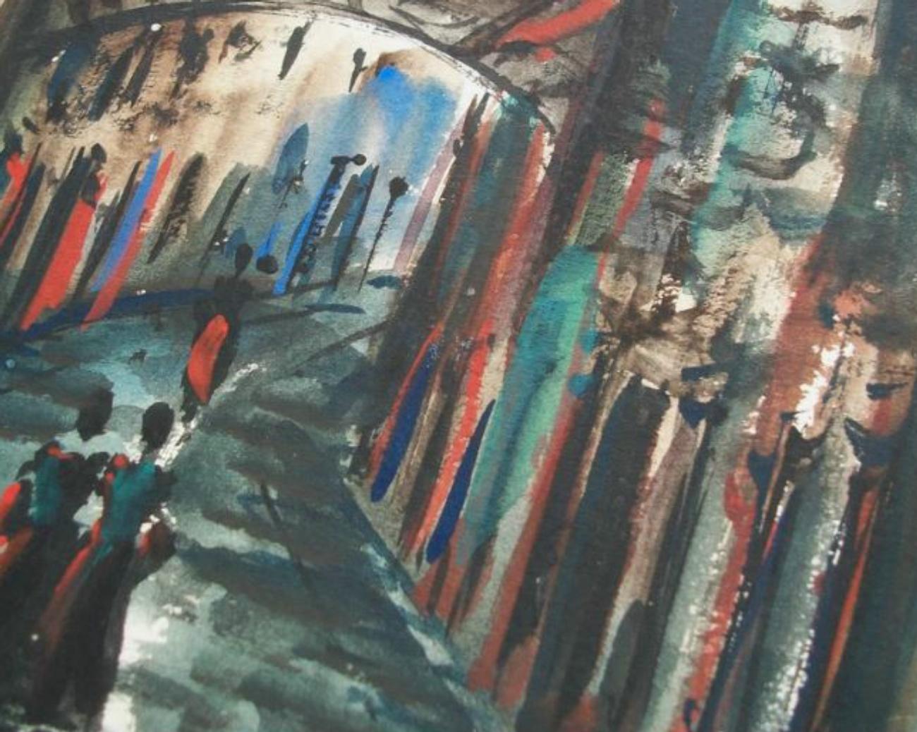 Vintage Gouache & Aquarell Malerei - Signiert - Spanien - Ende des 20. (Spanisch) im Angebot
