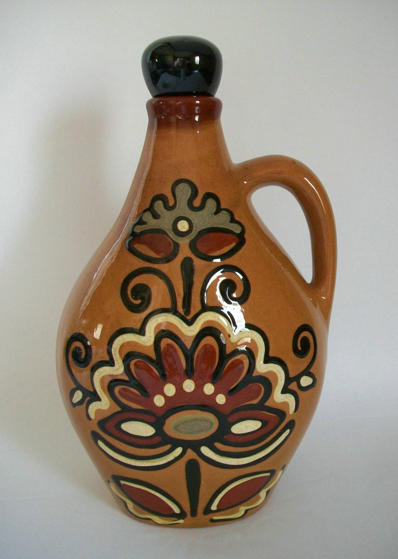 Folk Art Vintage Gouda Pottery Jug with Stopper, Hand Painted, Holland, 20th Century For Sale
