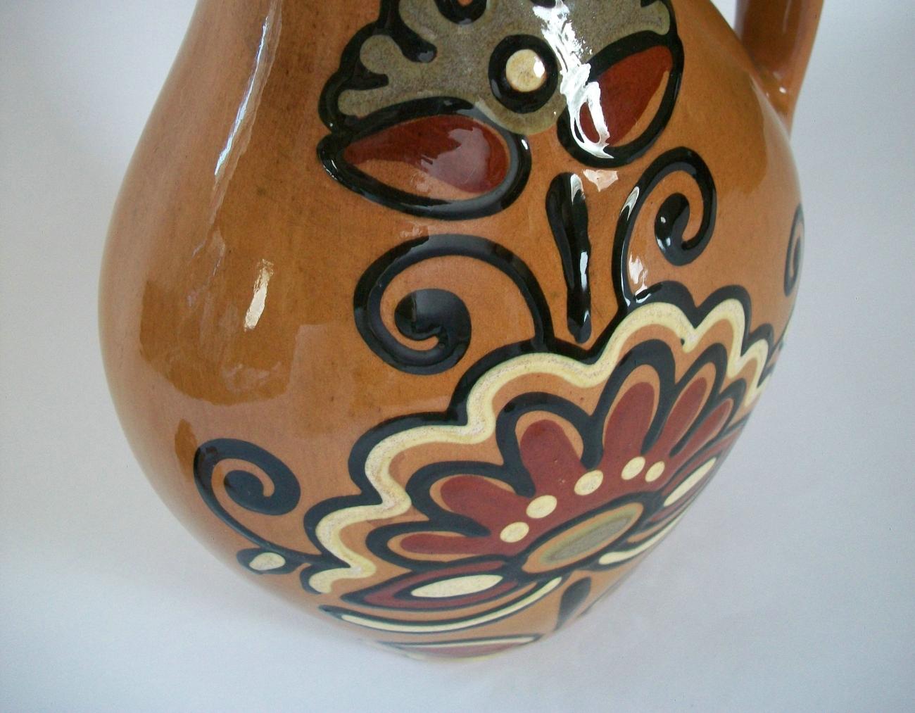 Ceramic Vintage Gouda Pottery Jug with Stopper, Hand Painted, Holland, 20th Century For Sale