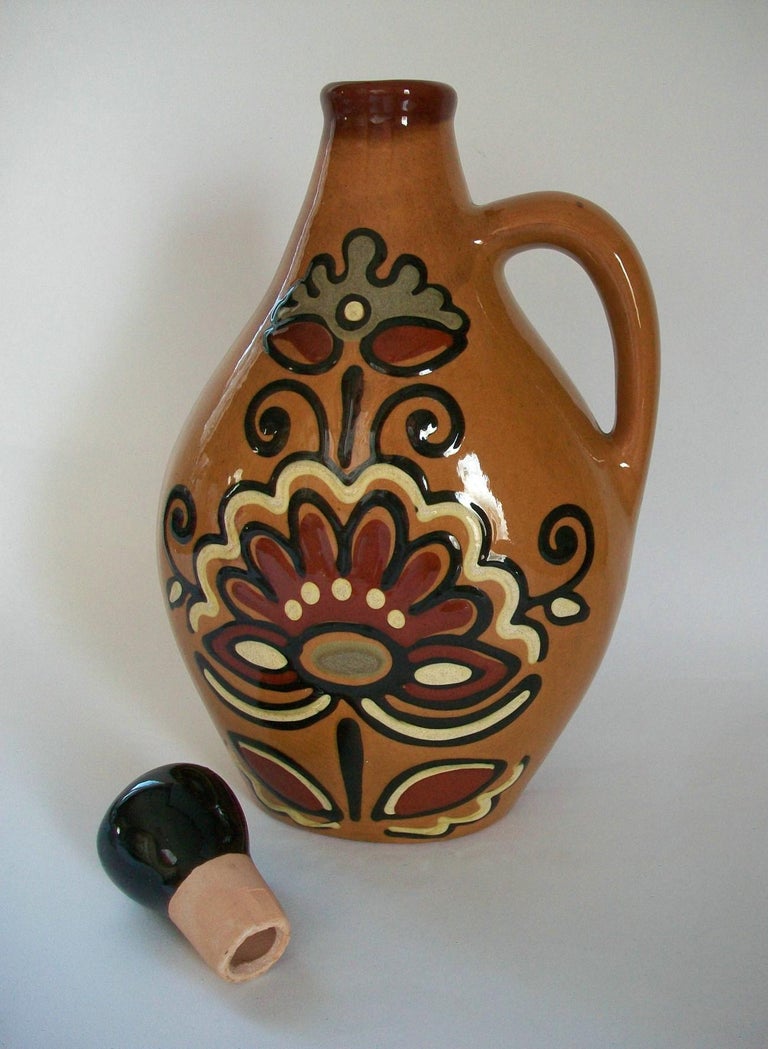 Vintage Gouda Pottery Jug with Stopper, Hand Painted, Holland, 20th