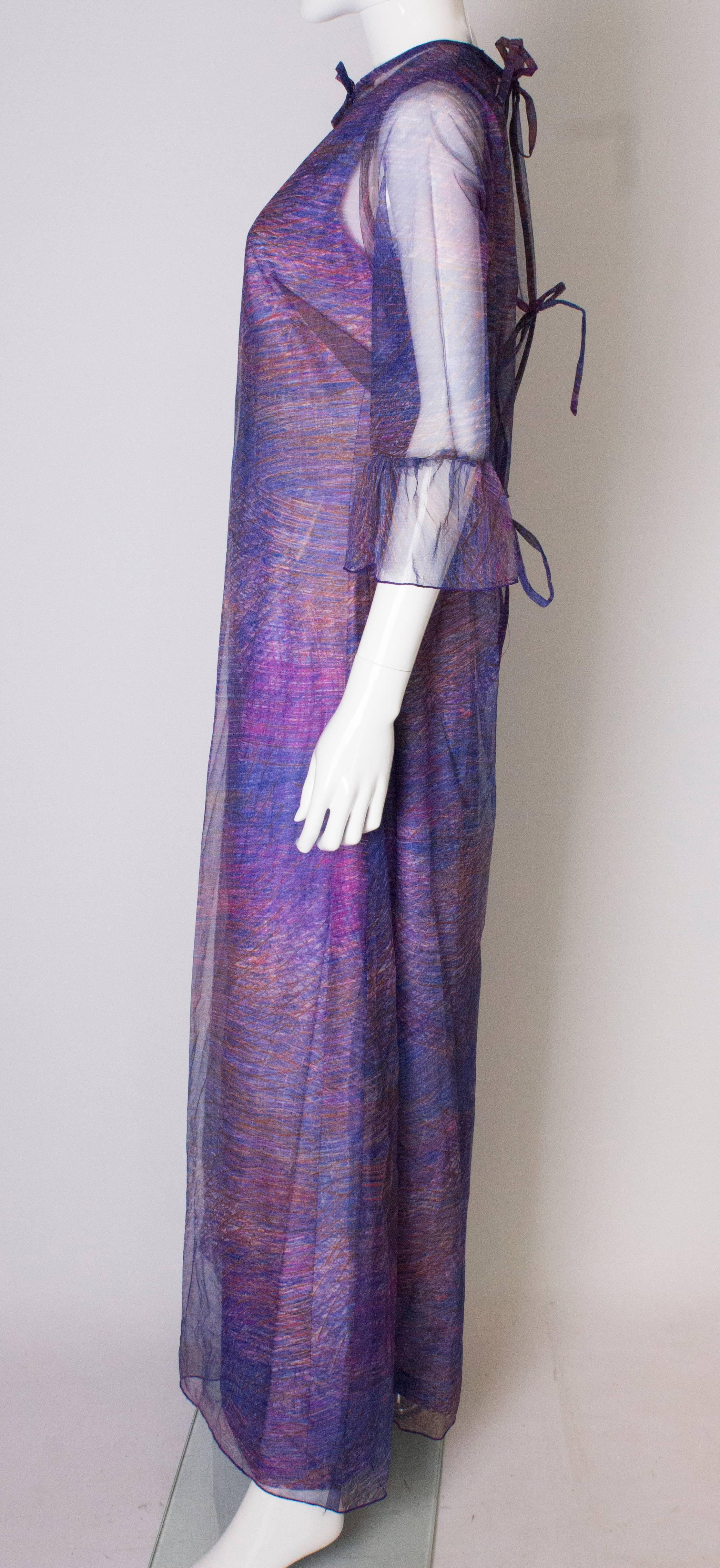 Women's A vintage 1970s purple printed layered long party dress by Clive Byrne, London