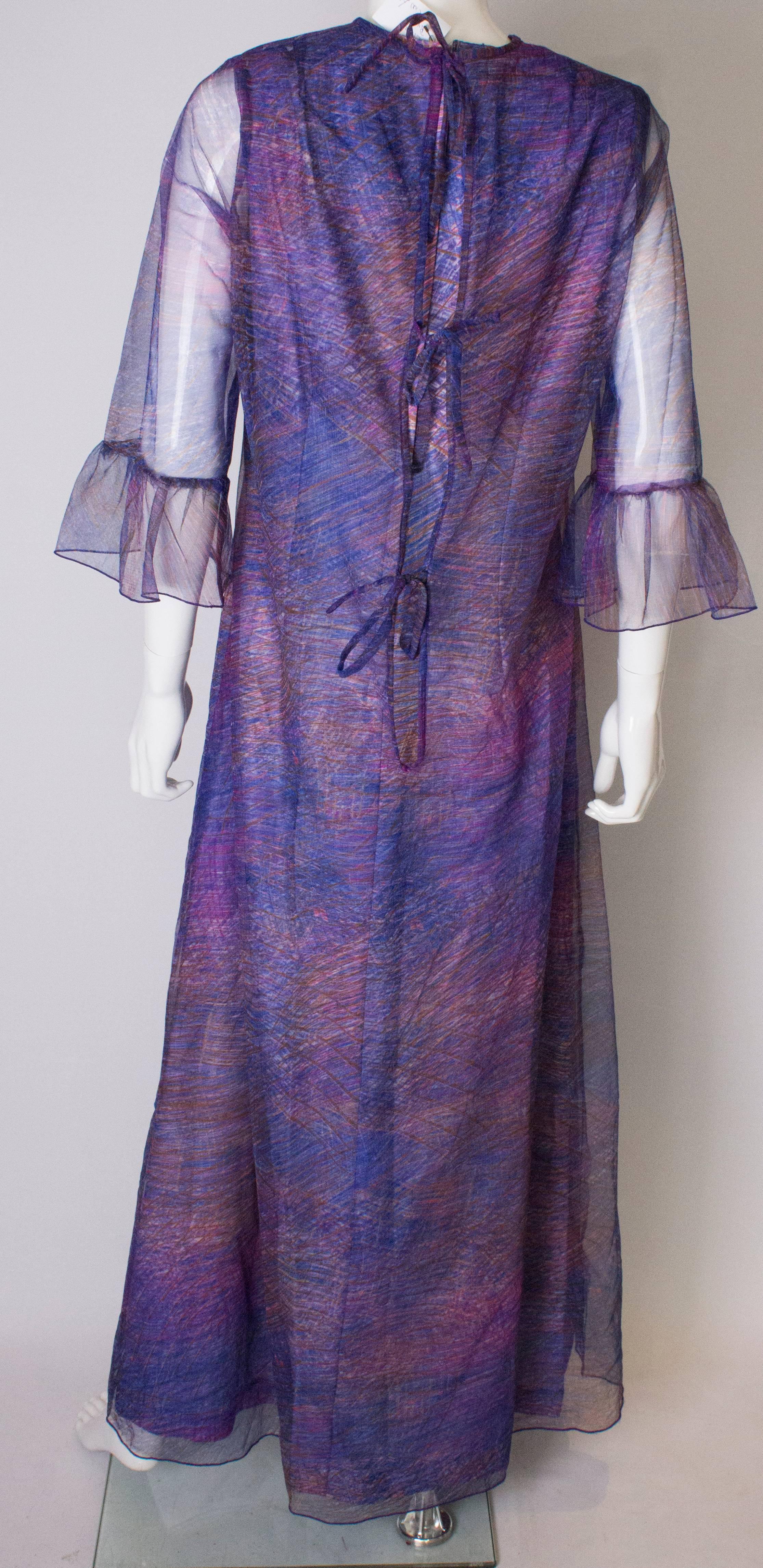 A vintage 1970s purple printed layered long party dress by Clive Byrne, London 2