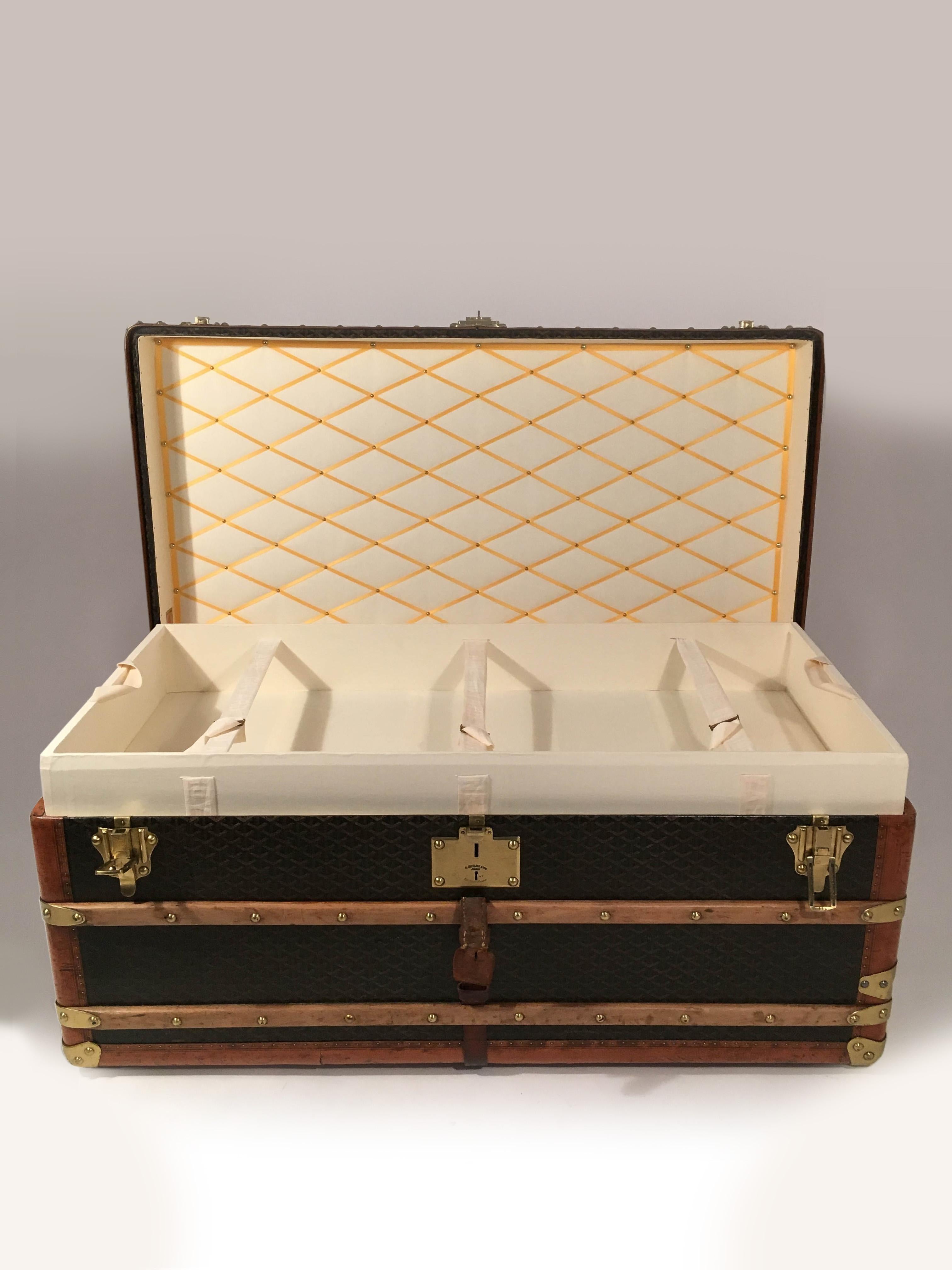 Brass Goyard Steamer Trunk from the Princely House of Thurn and Taxis, France 1910s