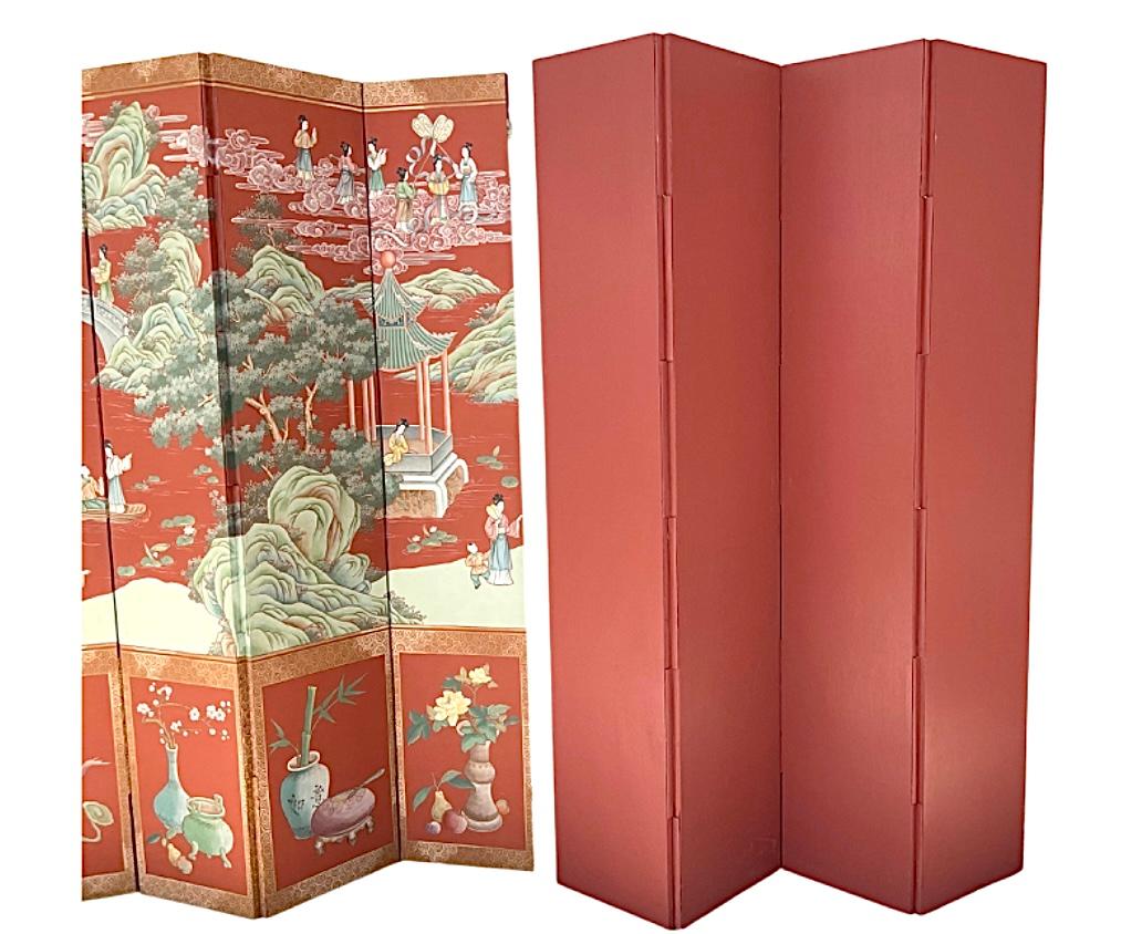 Vintage Gracie Style Chinoiserie Wallpaper Style Eight Panel Screen For Sale 5