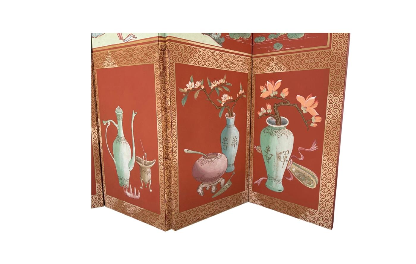 20th Century Vintage Gracie Style Chinoiserie Wallpaper Style Eight Panel Screen For Sale