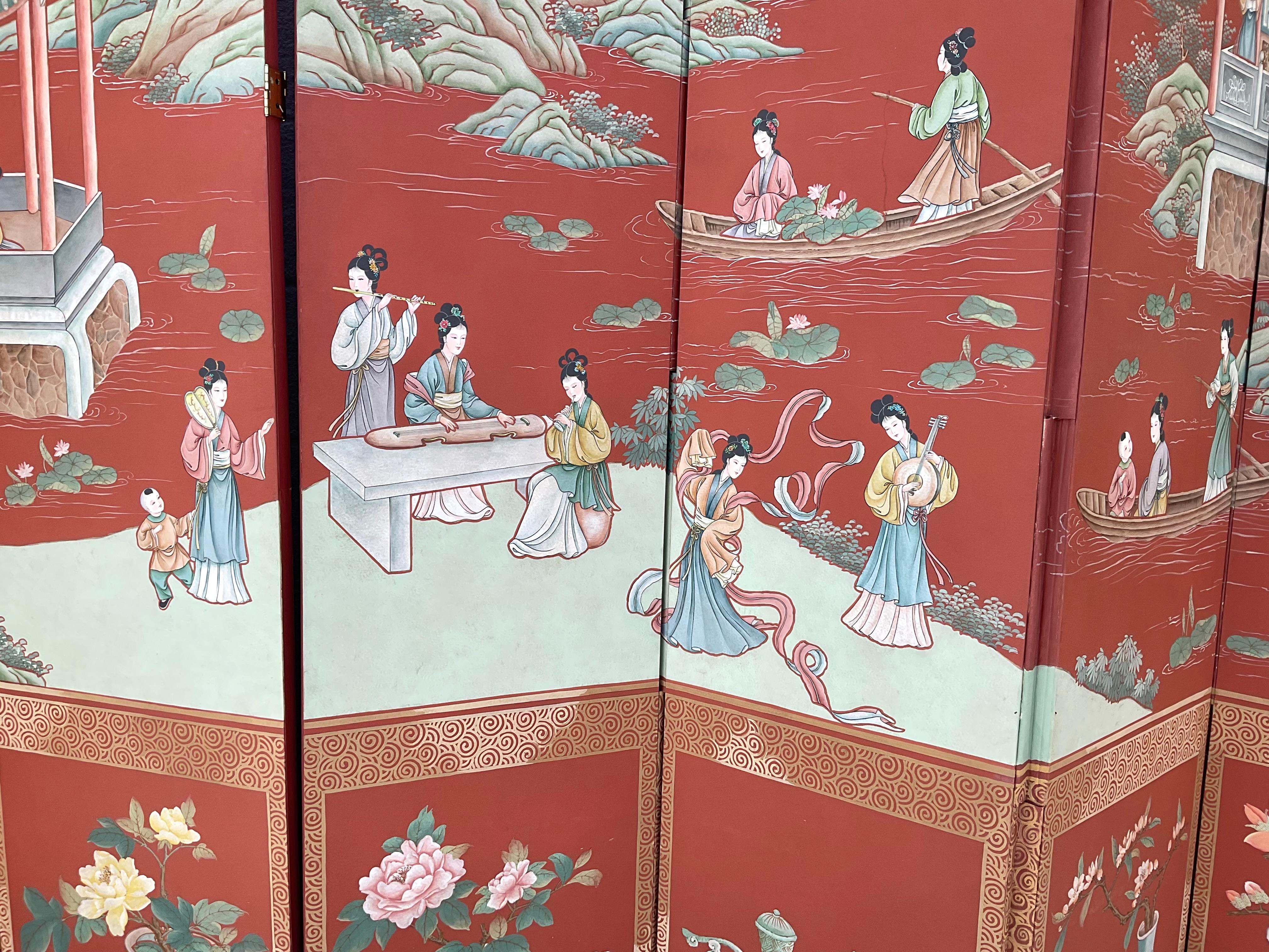 Vintage Gracie Style Chinoiserie Wallpaper Style Eight Panel Screen For Sale 1