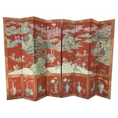 Vintage Gracie Style Chinoiserie Wallpaper Style Eight Panel Screen