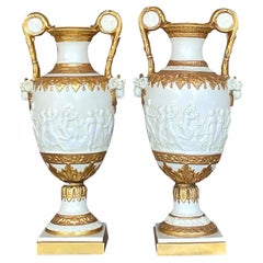 Vintage Grad Tour Gilt Tipped Porcelain Urns - A Pair