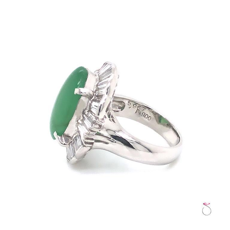 Art Deco Vintage Grade A Apple Green Jadeite Jade Ballerina Diamond Ring, GIA Jade Report For Sale