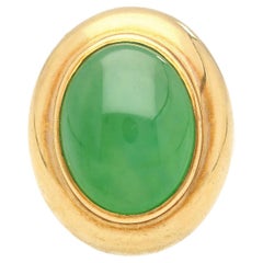 Vintage Grade A Jadeite Jade Gump's San Francisco Bezel Set Ring in 18K Gold
