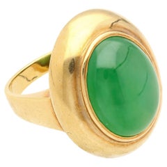 Vintage Grade A Jadeit Jade Gump's San Francisco Lünette gefasster Ring aus 18 Karat Gold