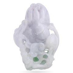 Vintage Grade A Lavender Jade Finger Citron Monkey and Grasshopper Carving