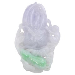 Vintage Grade A Lavender Jade Finger Citron Monkey and Grasshopper Carving
