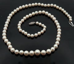 Vintage Collier de Perles de Culture Graduées 4.5-7.7mm avec Fermoir en Or Blanc Filigrané