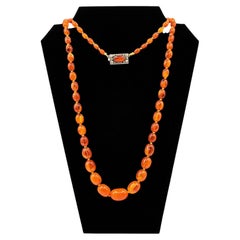 Vintage Graduated Baltic Amber Necklace, 60g, Silver Clasp