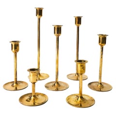 Vintage Graduated Brass Candlestick Holders, Set of 7