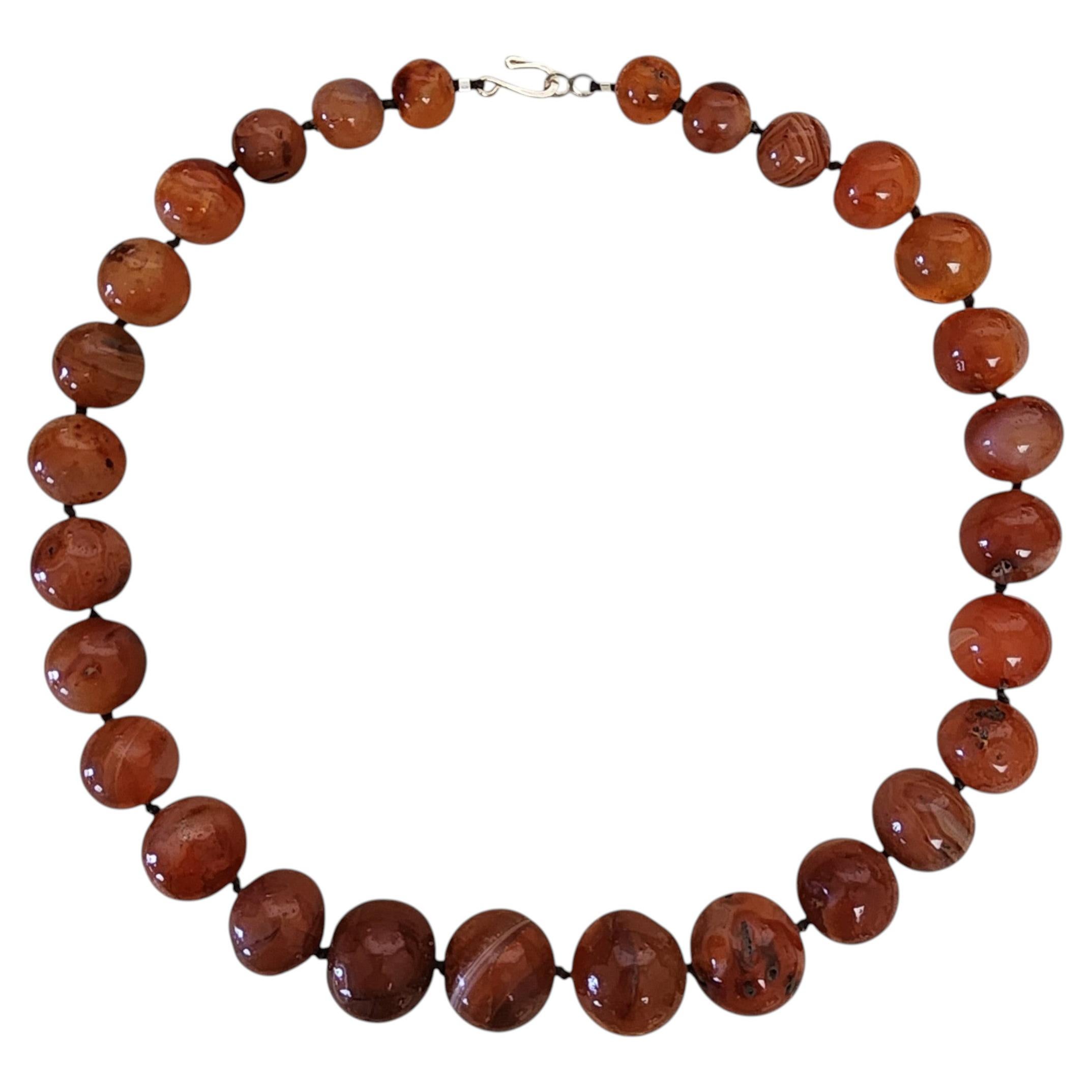 Vintage Graduated Carnelian Bead Necklace Sterling Silver Clasp Art Deco 13-22mm