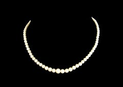 Vintage Graduated Cultured Pearl Choker Necklace - 10K White Gold Clasp - C.1950
