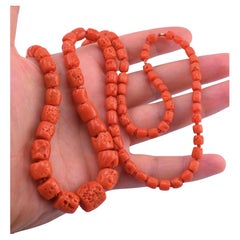 Vintage Graduated Mediterranean Red Coral Bead Necklace