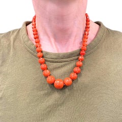 Vintage Graduated Red Coral Bead Necklace 14k Gold Diamond Rose Clasp