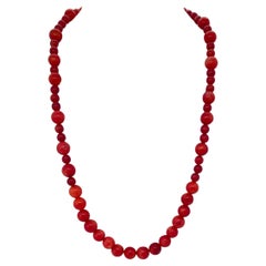 Antique Graduating Genuine Red Coral Bead Strand Necklace Circa 1950s