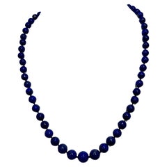 Einreihige Vintage-Halskette aus 14 Kt Gelbgold mit abgestufter Lapislazuli-Verschluss