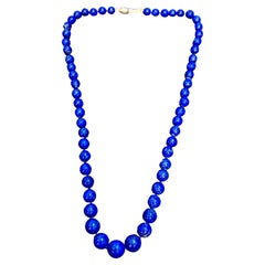 Einreihige Vintage-Halskette aus 14 Kt Gelbgold mit abgestufter Lapislazuli-Verschluss