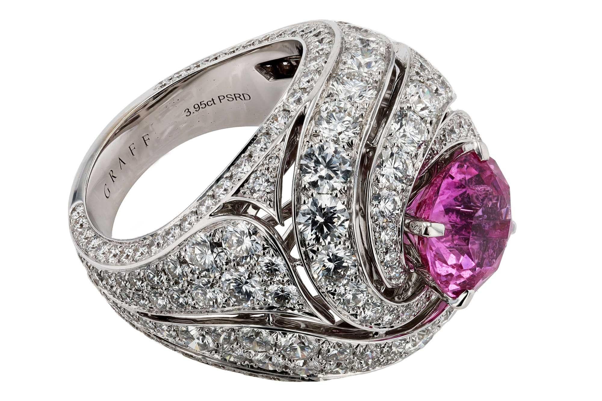Contemporary Vintage Graff Fancy Pink Sapphire Diamond Cocktail Ring