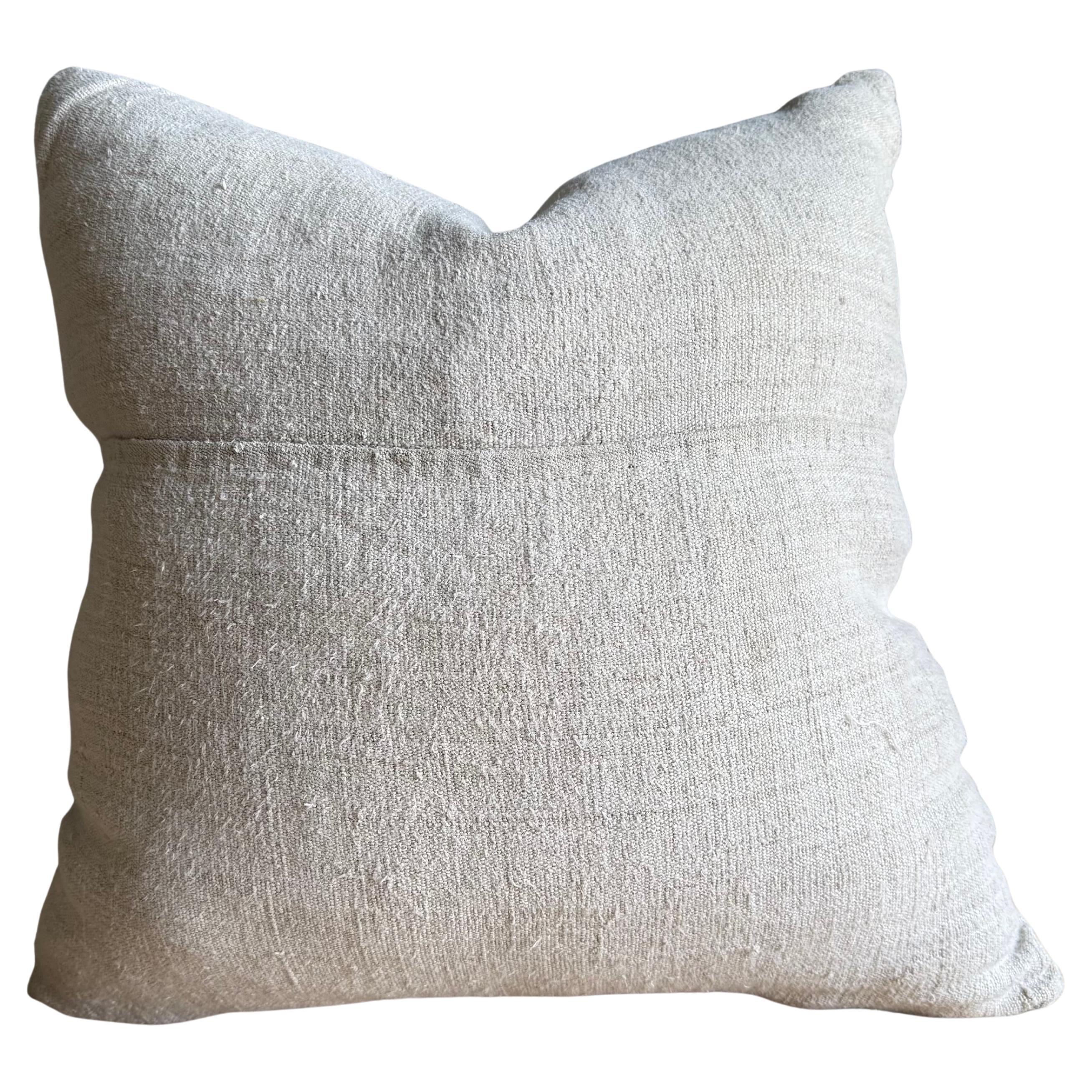 Vintage Grain Cloth Pillow with Original Seam Stitch Includes Down Insert