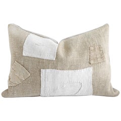 Vintage Grain Sack Textile Pillow with Original Patchwork