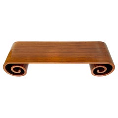 Vintage Grained Mahogany Scrolled Waterfall Cocktail Table