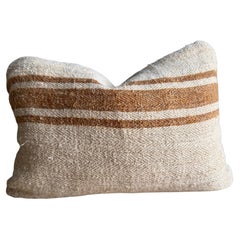 Vintage Grainsack and Japanese Coated Canvas Lumbar Pillow with Down Insert