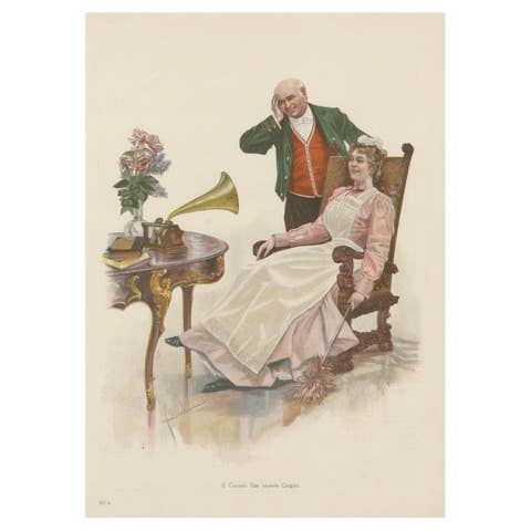 Vintage Gramophone and Listener – “Das Neueste Couplet” by E. Cucuel, c. 1900
