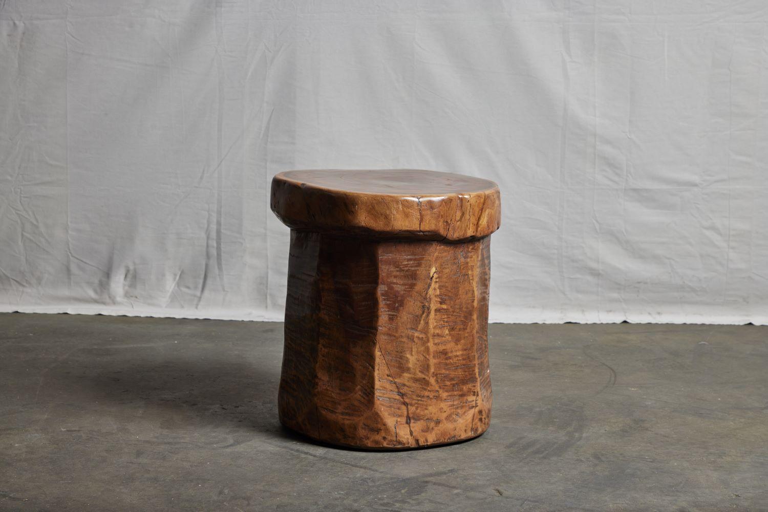 Granary Mortar Indonesian teak stool, 20th century. Can be used alone as a stool or side table, are functionally as a low table base.