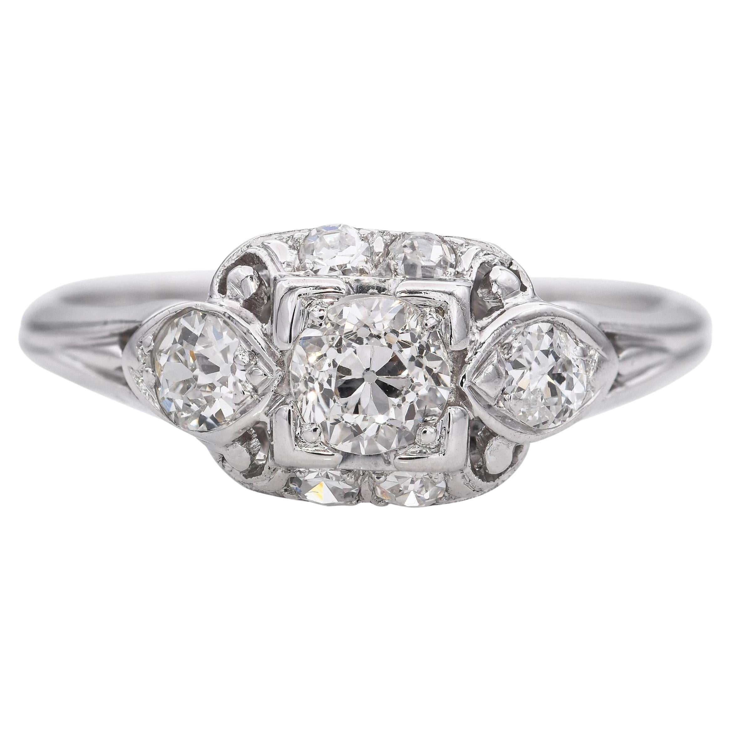 Anello di fidanzamento con diamante vintage Granat in oro bianco 18k 0,45tcw in vendita